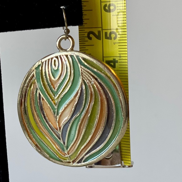 Multi-color Boho Feather Print Statement Earrings - Picture 6 of 6